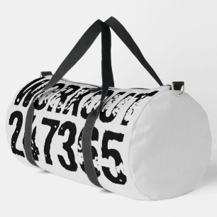 Worn out and scratched text Workout 247365 black Duffle Bag