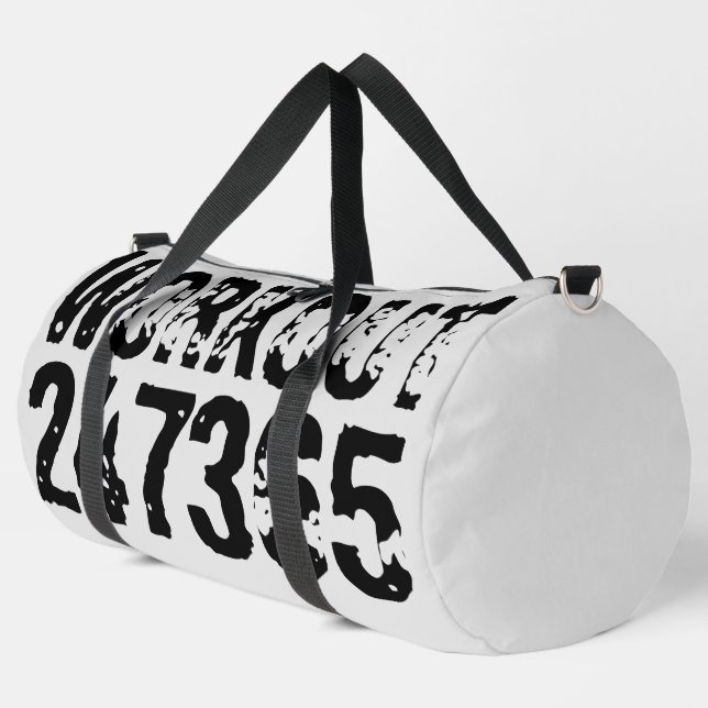 Worn out and scratched text Workout 247365 black Duffle Bag (Left Corner)