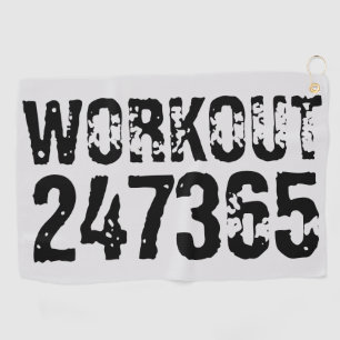 Worn out and scratched text Workout 247365 black Golf Towel