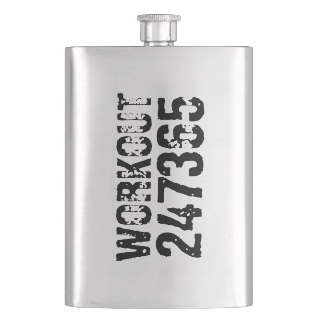 Worn out and scratched text Workout 247365 black Hip Flask (Front)