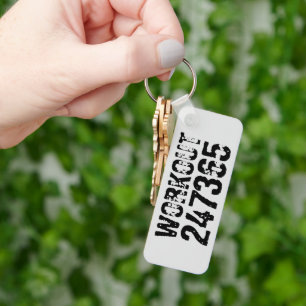 Worn out and scratched text Workout 247365 black Keychain