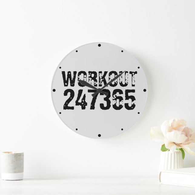 Worn out and scratched text Workout 247365 black Large Clock (Home)