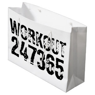 Worn out and scratched text Workout 247365 black Large Gift Bag