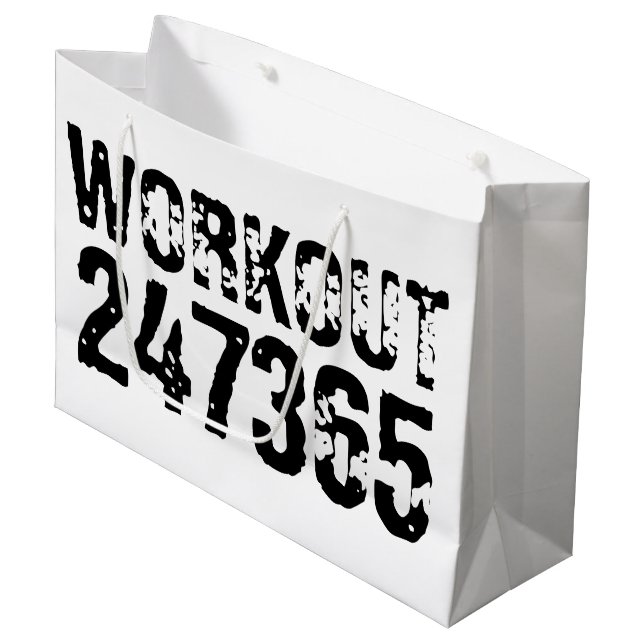Worn out and scratched text Workout 247365 black Large Gift Bag (Front Angled)