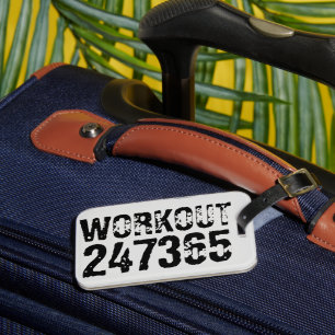 Worn out and scratched text Workout 247365 black Luggage Tag