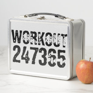 Worn out and scratched text Workout 247365 black Metal Lunch Box