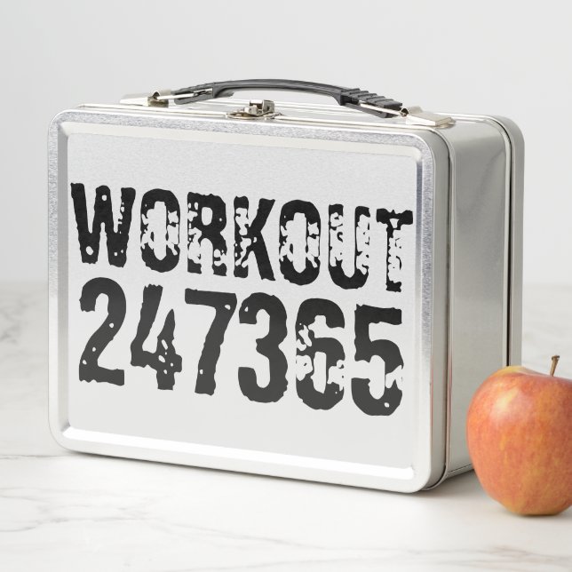 Worn out and scratched text Workout 247365 black Metal Lunch Box (In Situ)