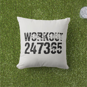 Worn out and scratched text Workout 247365 black Outdoor Pillow