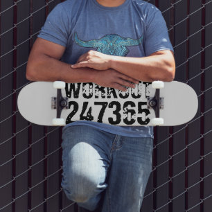 Worn out and scratched text Workout 247365 black Skateboard