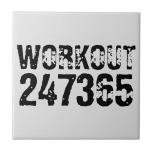 Worn out and scratched text Workout 247365 black Tile