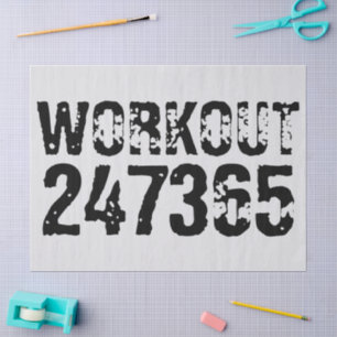 Worn out and scratched text Workout 247365 black Tissue Paper