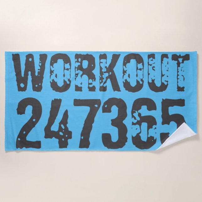Worn out and scratched text Workout 247365 blue Beach Towel (Front)