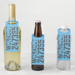 Worn out and scratched text Workout 247365 blue Bottle Tag