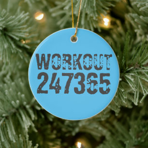 Worn out and scratched text Workout 247365 blue Ceramic Ornament