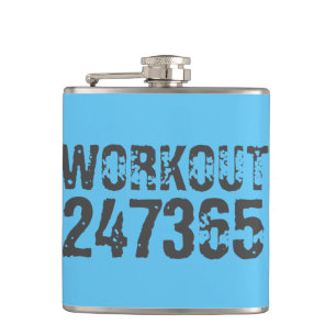 Worn out and scratched text Workout 247365 blue Hip Flask