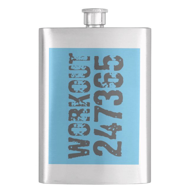 Worn out and scratched text Workout 247365 blue Hip Flask (Front)