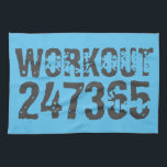 Worn out and scratched text Workout 247365 blue Kitchen Towel<br><div class="desc">Worn out and scratched text Workout 247365 in grey colour with blue background. Perfect for anyone who is lifting,  fitness,  training,  bodybuilding and going to the gym.</div>