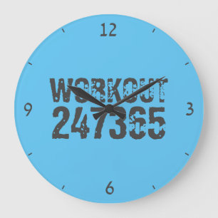 Worn out and scratched text Workout 247365 blue Large Clock