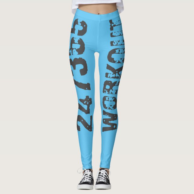 Worn out and scratched text Workout 247365 blue Leggings (Front)