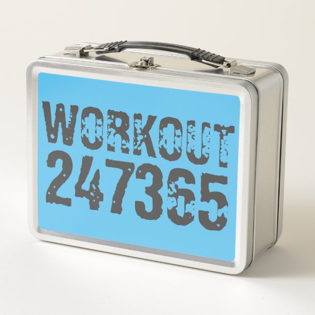 Worn out and scratched text Workout 247365 blue Metal Lunch Box (Front)