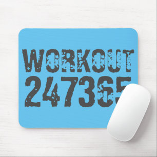 Worn out and scratched text Workout 247365 blue Mouse Pad