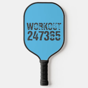 Worn out and scratched text Workout 247365 blue Pickleball Paddle