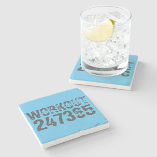 Worn out and scratched text Workout 247365 blue Stone Coaster