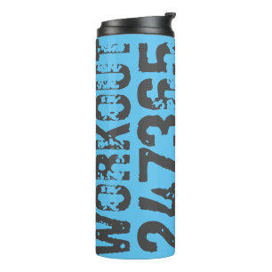 Worn out and scratched text Workout 247365 blue Thermal Tumbler