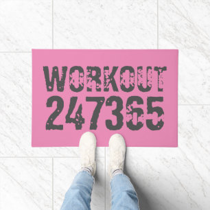 Worn out and scratched text Workout 247365 pink Doormat