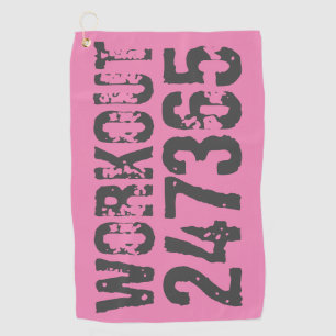 Worn out and scratched text Workout 247365 pink Golf Towel