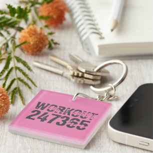 Worn out and scratched text Workout 247365 pink Keychain