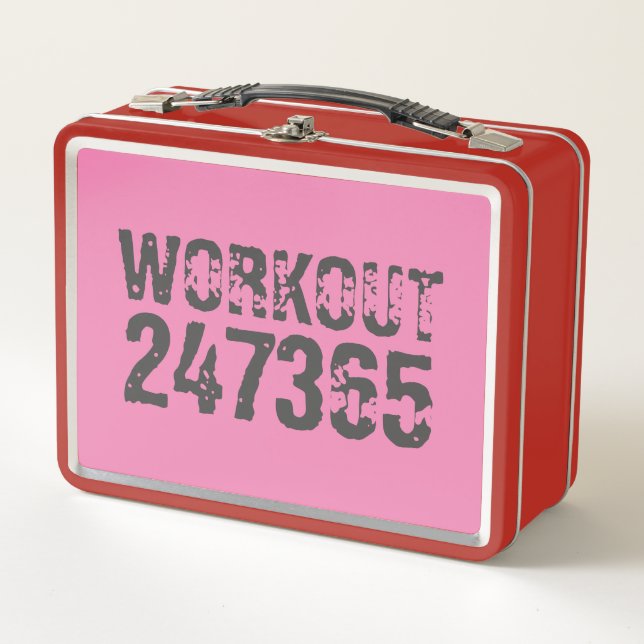 Worn out and scratched text Workout 247365 pink Metal Lunch Box (Front)