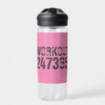 Worn out and scratched text Workout 247365 pink Water Bottle<br><div class="desc">Worn out and scratched text Workout 247365 in grey colour with pink background. Perfect for anyone who is lifting,  fitness,  training,  bodybuilding and going to the gym.</div>