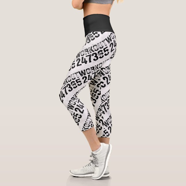 Worn out and scratched text Workout 247365 rustic Capri Leggings (Left)