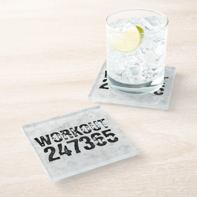 Worn out and scratched text Workout 247365 rustic Glass Coaster (Angled)