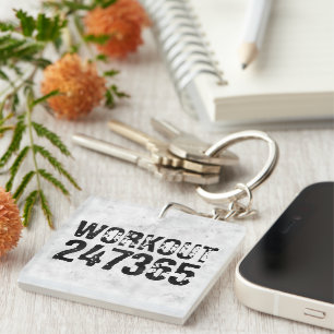 Worn out and scratched text Workout 247365 rustic Keychain