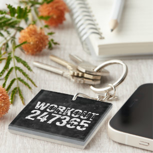 Worn out and scratched text Workout 247365 vintage Keychain