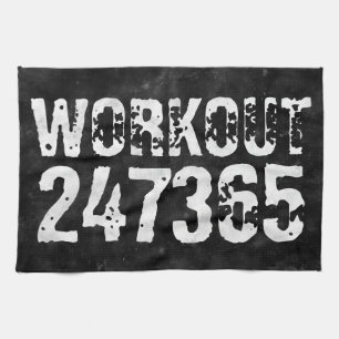 Worn out and scratched text Workout 247365 vintage Kitchen Towel
