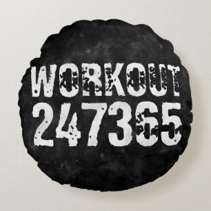 Worn out and scratched text Workout 247365 vintage Round Pillow