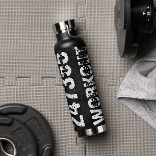 Worn out and scratched text Workout 247365 vintage Water Bottle