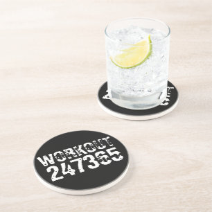 Worn out and scratched text Workout 247365 white Coaster