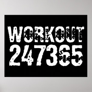 Worn out and scratched text Workout 247365 white Poster