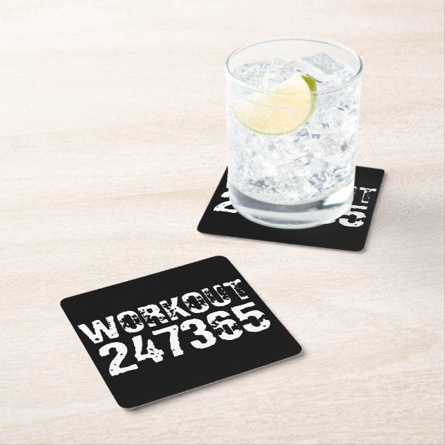 Worn out and scratched text Workout 247365 white Square Paper Coaster (Insitu)