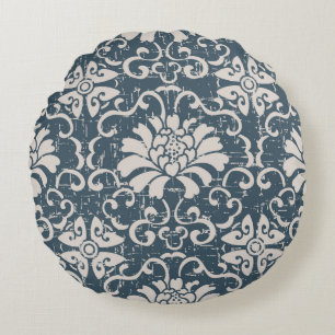 Worn out antique seamless background botanic spira round pillow
