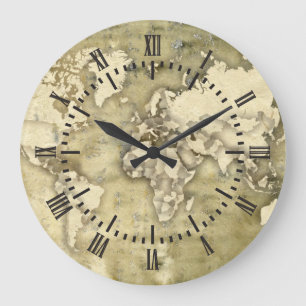 Worn Paper World Map Large Clock