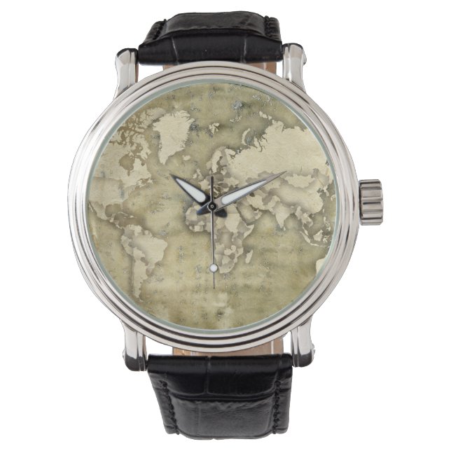 Worn Paper World Map Watch (Front)