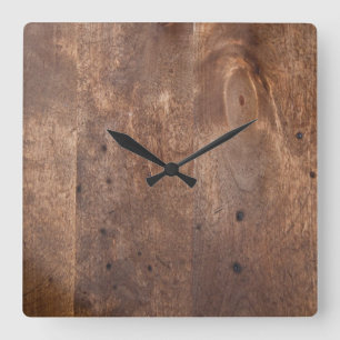 Worn pine board square wall clock