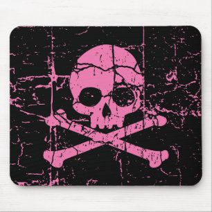 Worn Pink Skull and Crossbones Mouse Pad