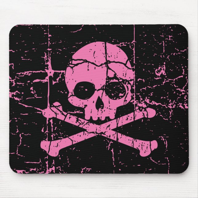 Worn Pink Skull and Crossbones Mouse Pad (Front)