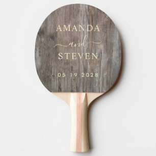Worn Planks Couple Names with Wedding Ping Pong Paddle